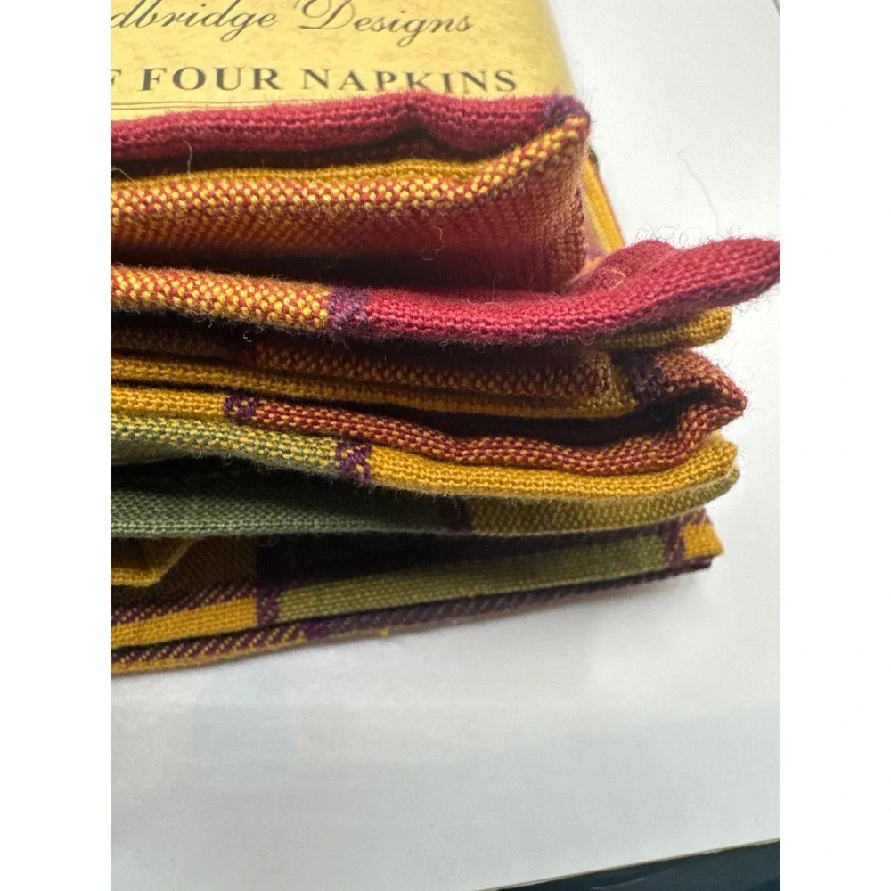 Woodbridge Designs Set of 4 Cotton Napkins Fall Plaid Yellow Red Green Farmhouse